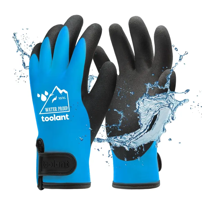 Waterproof Thermal Work Gloves, Heavy Duty Insulated Protective Gloves with Rubber Palm & Velcro Wrist for Gardening and Outdoor Work