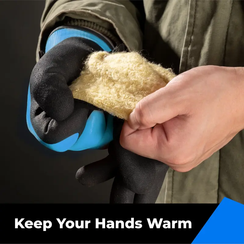 Waterproof Thermal Work Gloves, Heavy Duty Insulated Protective Gloves with Rubber Palm & Velcro Wrist for Gardening and Outdoor Work