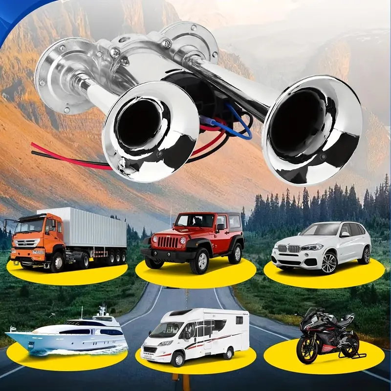 12V 130dB Dual Air Car Horn Kit with Compressor, High-Power Loud Vehicle Horn Set for Trucks, SUVs, Cars & Vehicles, Easy Installation
