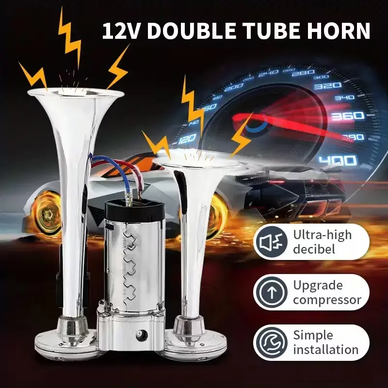 12V 130dB Dual Air Car Horn Kit with Compressor, High-Power Loud Vehicle Horn Set for Trucks, SUVs, Cars & Vehicles, Easy Installation