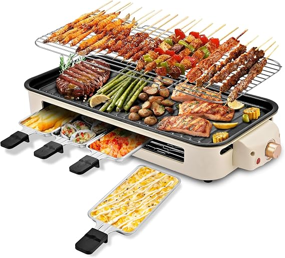 1800W Smokeless Electric Indoor Grill & Griddle – 2-in-1 Nonstick Grill Pan with Adjustable Heat Control and Removable Plates