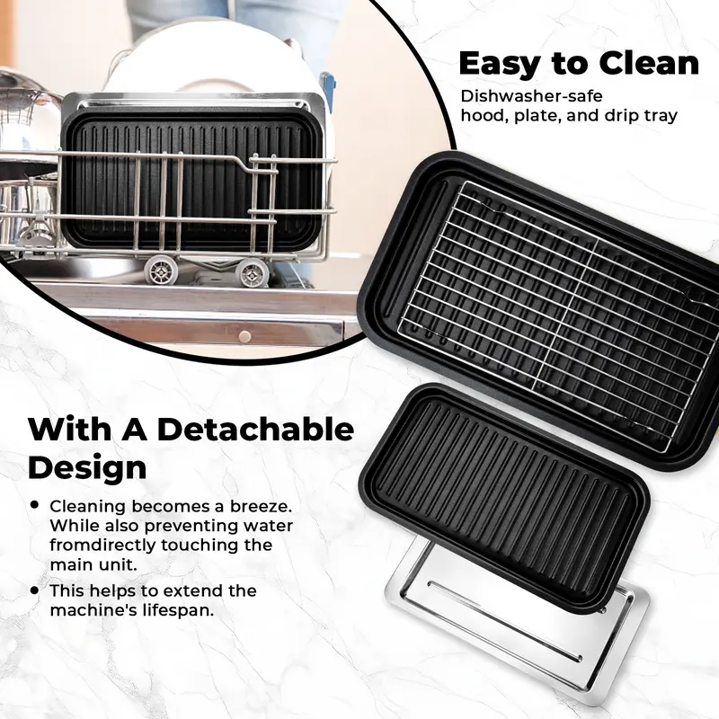 1800W Smokeless Electric Indoor Grill & Griddle – 2-in-1 Nonstick Grill Pan with Adjustable Heat Control and Removable Plates