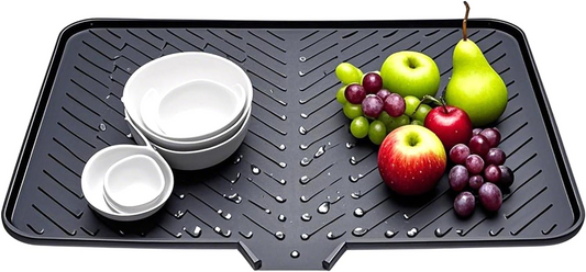 Large Silicone Dish Drying Mat 23x17 Inch, Fast Drying Kitchen Counter Pad with Drainage Edge, Heat Resistant Non-Slip Waterproof Mat