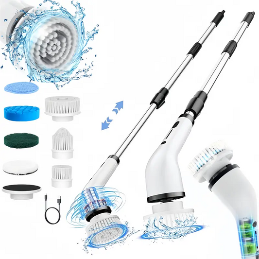 Cordless Electric Spin Scrubber with 8 Replaceable Brush Heads, Extendable Handle, Dual-Speed Cleaning System, IPX7 Waterproof LED Display, USB-C Rechargeable Bathroom & Kitchen Cleaning Brush