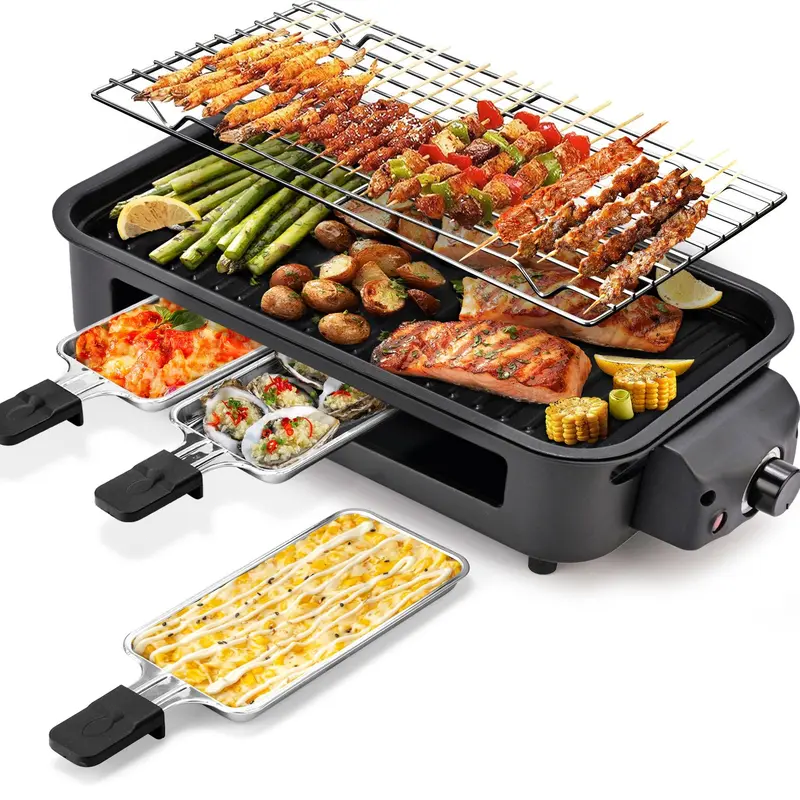 1800W Smokeless Electric Indoor Grill & Griddle – 2-in-1 Nonstick Grill Pan with Adjustable Heat Control and Removable Plates