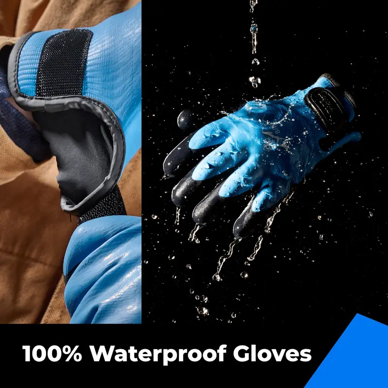 Waterproof Thermal Work Gloves, Heavy Duty Insulated Protective Gloves with Rubber Palm & Velcro Wrist for Gardening and Outdoor Work