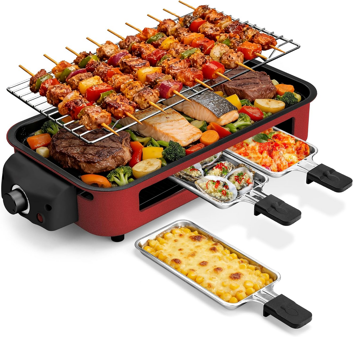 1800W Smokeless Electric Indoor Grill & Griddle – 2-in-1 Nonstick Grill Pan with Adjustable Heat Control and Removable Plates