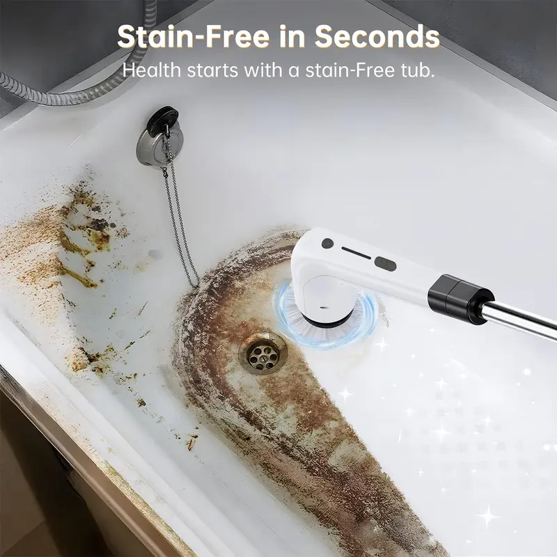 Cordless Electric Spin Scrubber with 8 Replaceable Brush Heads, Extendable Handle, Dual-Speed Cleaning System, IPX7 Waterproof LED Display, USB-C Rechargeable Bathroom & Kitchen Cleaning Brush