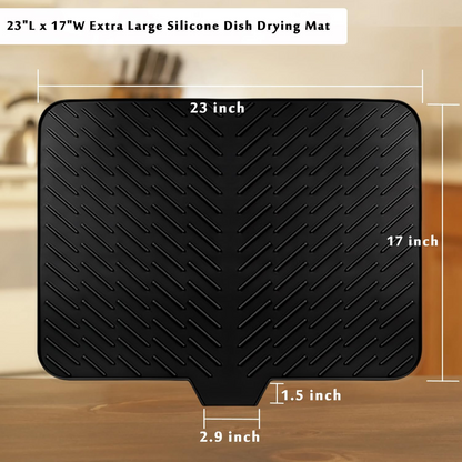 Large Silicone Dish Drying Mat 23x17 Inch, Fast Drying Kitchen Counter Pad with Drainage Edge, Heat Resistant Non-Slip Waterproof Mat