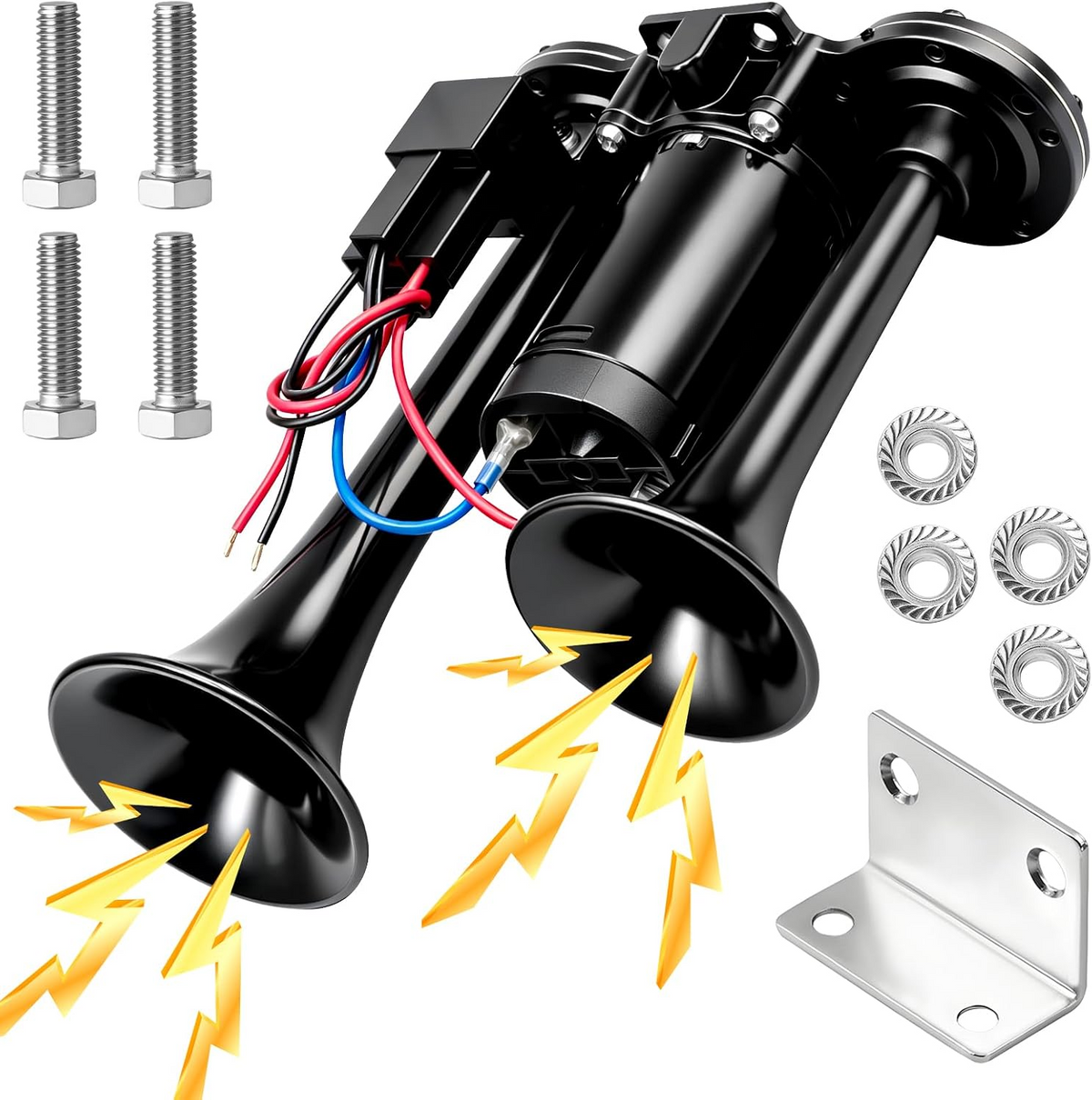 12V 130dB Dual Air Car Horn Kit with Compressor, High-Power Loud Vehicle Horn Set for Trucks, SUVs, Cars & Vehicles, Easy Installation