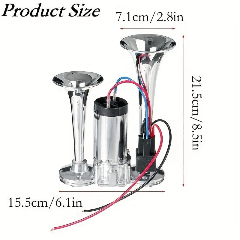 12V 130dB Dual Air Car Horn Kit with Compressor, High-Power Loud Vehicle Horn Set for Trucks, SUVs, Cars & Vehicles, Easy Installation