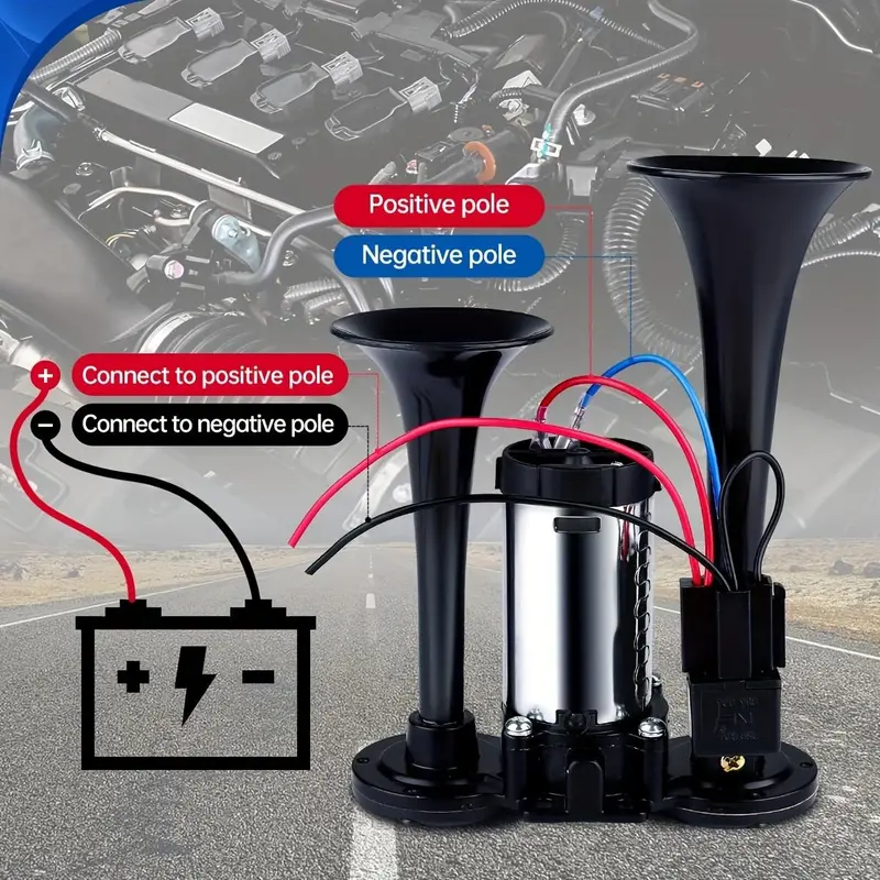 12V 130dB Dual Air Car Horn Kit with Compressor, High-Power Loud Vehicle Horn Set for Trucks, SUVs, Cars & Vehicles, Easy Installation