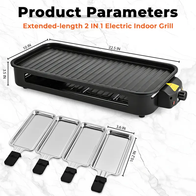 1800W Smokeless Electric Indoor Grill & Griddle – 2-in-1 Nonstick Grill Pan with Adjustable Heat Control and Removable Plates