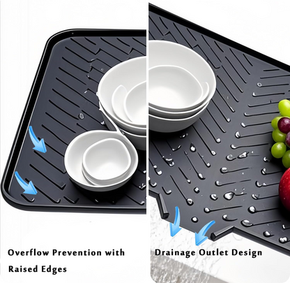 Large Silicone Dish Drying Mat 23x17 Inch, Fast Drying Kitchen Counter Pad with Drainage Edge, Heat Resistant Non-Slip Waterproof Mat
