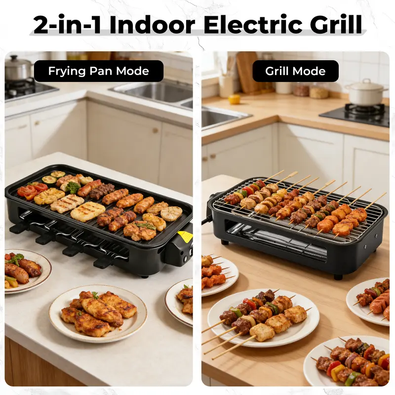 1800W Smokeless Electric Indoor Grill & Griddle – 2-in-1 Nonstick Grill Pan with Adjustable Heat Control and Removable Plates