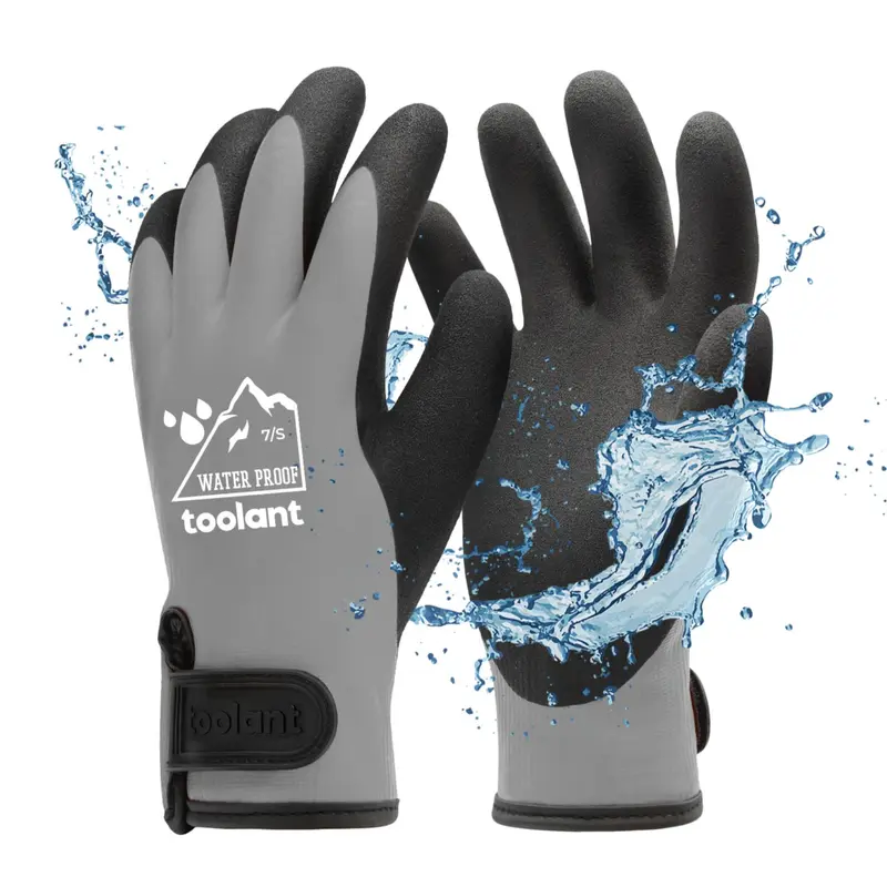 Waterproof Thermal Work Gloves, Heavy Duty Insulated Protective Gloves with Rubber Palm & Velcro Wrist for Gardening and Outdoor Work