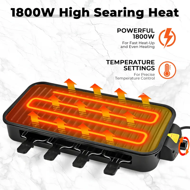 1800W Smokeless Electric Indoor Grill & Griddle – 2-in-1 Nonstick Grill Pan with Adjustable Heat Control and Removable Plates