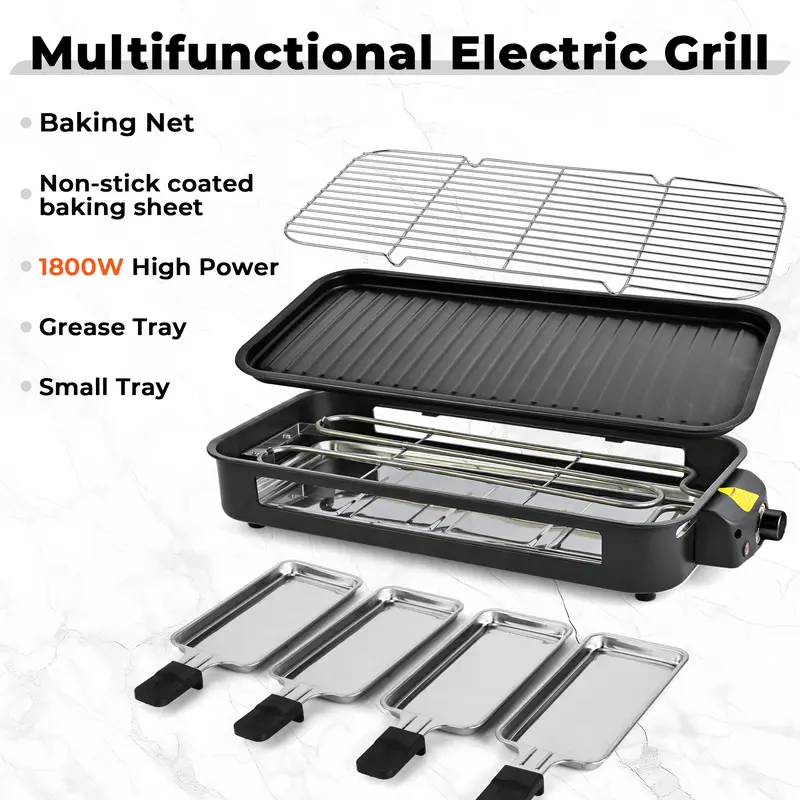 1800W Smokeless Electric Indoor Grill & Griddle – 2-in-1 Nonstick Grill Pan with Adjustable Heat Control and Removable Plates