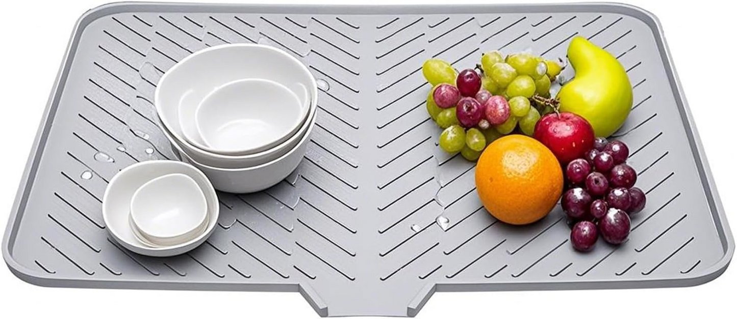 Large Silicone Dish Drying Mat 23x17 Inch, Fast Drying Kitchen Counter Pad with Drainage Edge, Heat Resistant Non-Slip Waterproof Mat